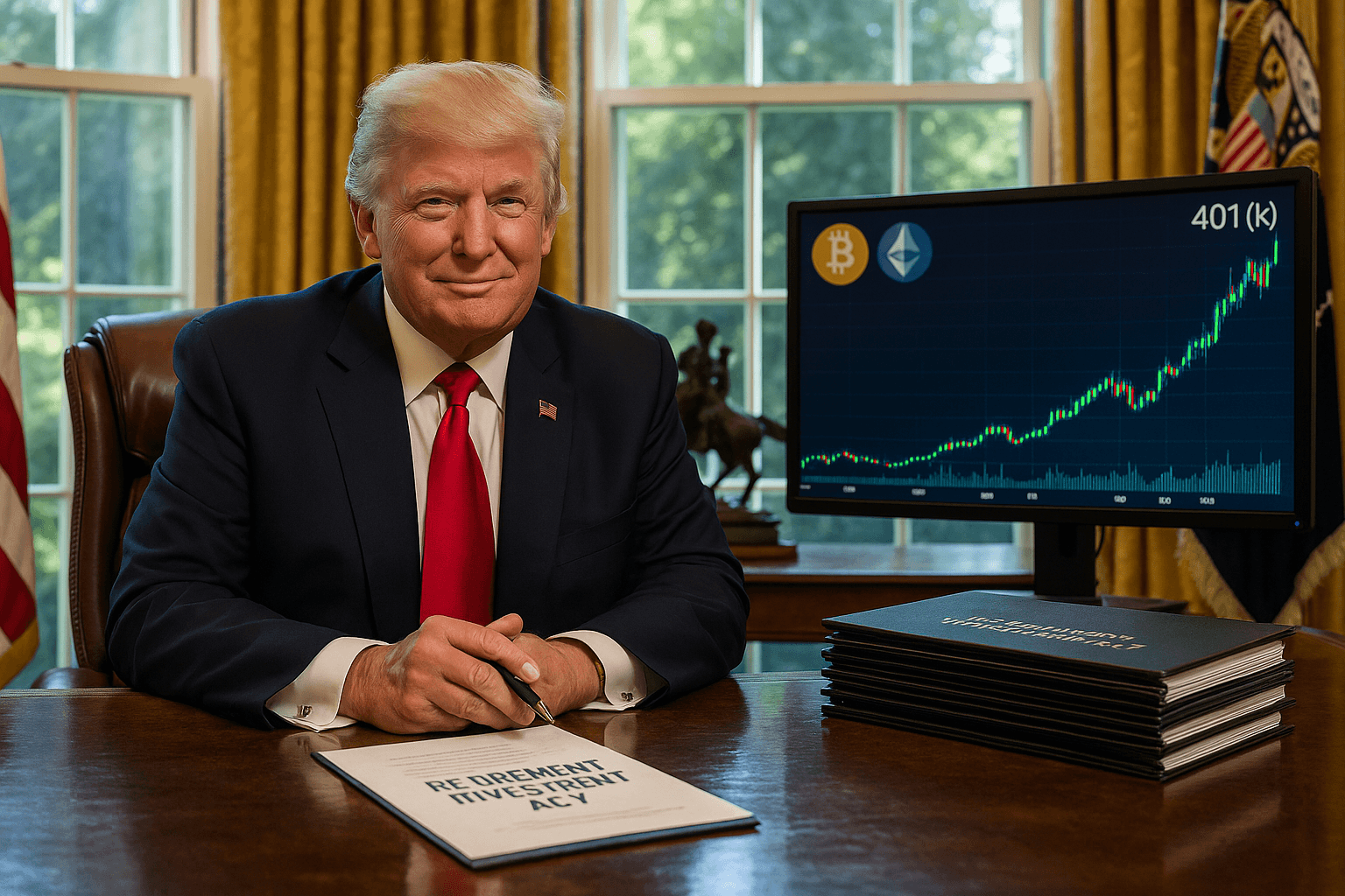Image de presentation de l'article: Trump ouvre les 401(k) aux actifs alternatifs, dont les cryptomonnaies : un tournant pour les marchés financiers